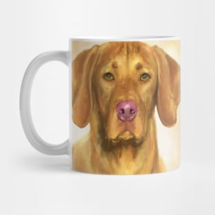 Painting of a Vizsla with a Light Brown Backgeound Mug